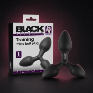 Black Velvets Triple, entrenador anal negro de tres tamaños.
