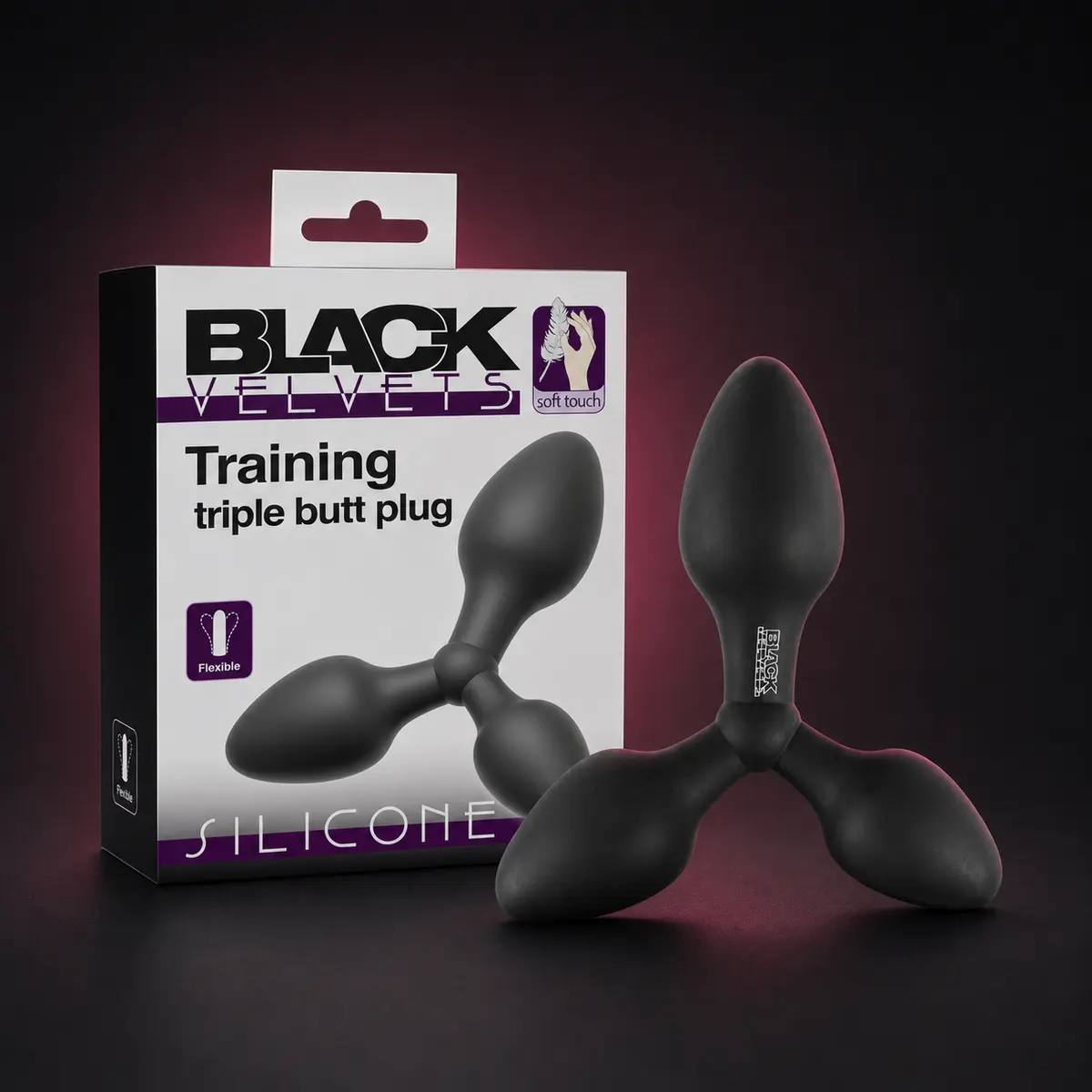 Black Velvets Triple, entrenador anal negro de tres tamaños.