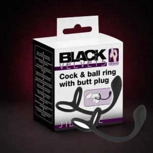 Anillo doble con plug prostático Black Velvets 3 en 1