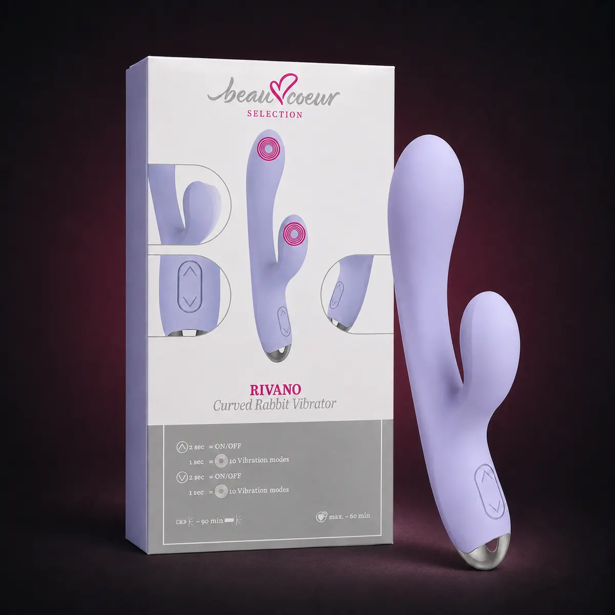 Rivano, vibrador rabbit curvado de color morado.